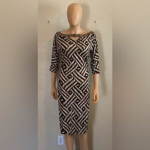 Diane Von Furstenberg Brown, Black and White Long Sleeve Dress